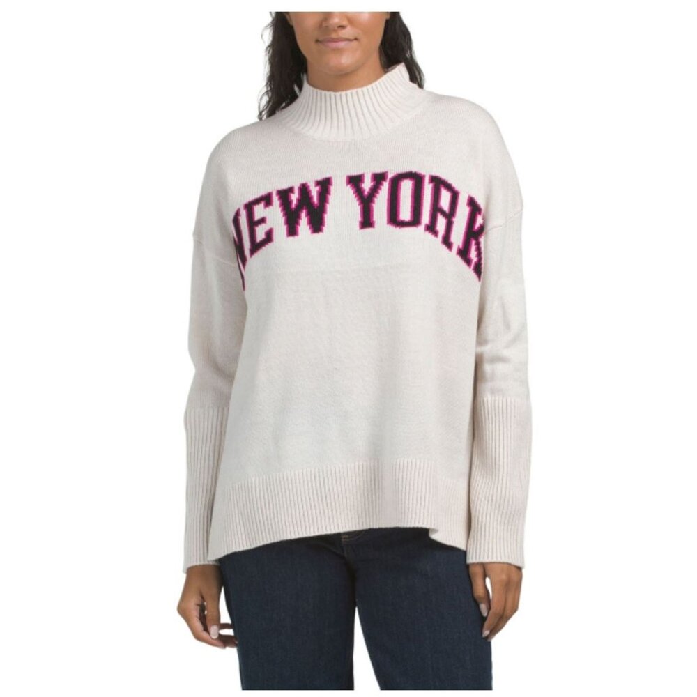 Women's DNKY New York Varsity Logo Sweater Red, White + Blue Size Large